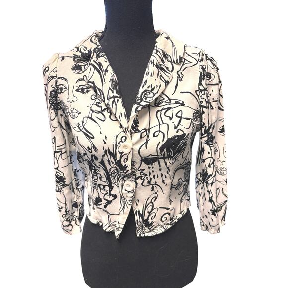 Reformation Sera Top in Vogue Sz 6 Printed Fitted Button Front Collared Cropped - Picture 1 of 5